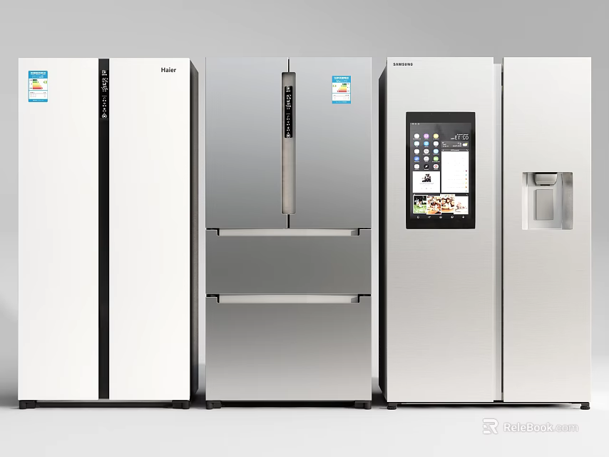 Modern Stainless Steel Refrigerators With Side By Side French Door And Water Dispenser Features 3d model 