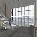 Luxurious Lobby Interior With Marble Flooring Large Windows Staircase Reception Desk And City View