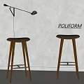 Poliform Modern Bar Stools With Wooden Legs And Gray Upholstered Seats