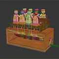 Multiple Wooden Dolls Wearing Uniforms and Hats on Mechanical Device with Levers and Drawers