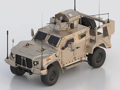 Durable Sand Colored Armored Utility Vehicle With Roof Equipment And Off Road Tires 3d model