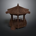 Traditional Wooden Gazebo With Pointed Roof Balustrade Staircase And Detailed Carvings