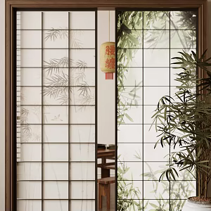 New Chinese-style sliding door Japanese-style sliding door wooden grille partition kitchen bathroom sliding door Chinese-style translucent sliding door translucent partition 3d model