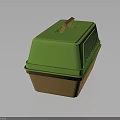 Green Pet Cage With Grid Door Wooden Handle And Yellow Eyed Pet Inside