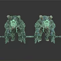 Two Dark Blue Chained Monsters With Horns Extended Tongues and Claws