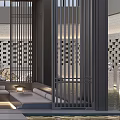 New Chinese Courtyard Pavilion With Rockery Water Feature And Green Plants