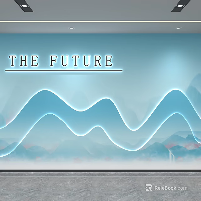 Futuristic Partition Design Featuring Wavy Lines on Light Blue Background 3d model