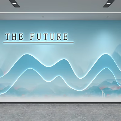 Futuristic Partition Design Featuring Wavy Lines on Light Blue Background 3d model