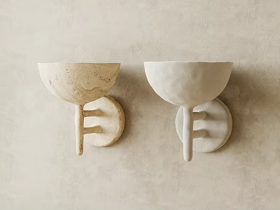 Two Minimalist Beige Wall Sconces With Cup Shaped Design On Light Colored Wall 3d model
