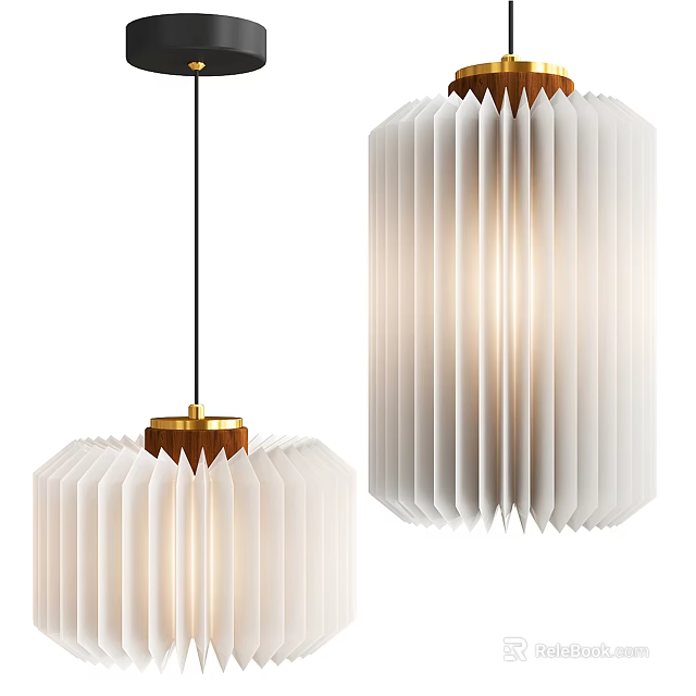 Modern White Pleated Pendant Light With Gold Metal Top And Hanging Design 3d model 