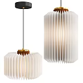 Modern White Pleated Pendant Light With Gold Metal Top And Hanging Design