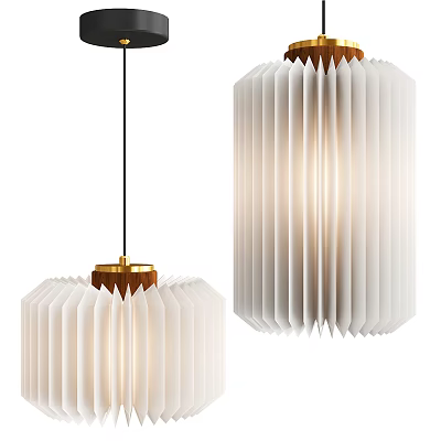 Modern White Pleated Pendant Light With Gold Metal Top And Hanging Design 3d model