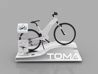 Modern Display Shelf With Bicycle Display Sign And TOMA Branding 3d model