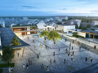 Ancient Architecture Plaza With People Activities And Traditional Surrounding Buildings 3d model