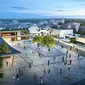 Ancient Architecture Plaza With People Activities And Traditional Surrounding Buildings