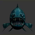 Blue Aquatic Fish With Sharp Teeth Glowing Eyes And Fierce Deep Sea Look