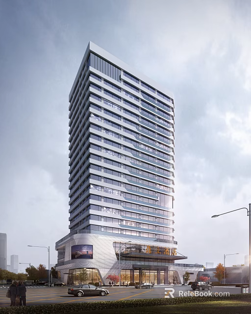 Modern High Rise Office Building With Glass Facade And Floor To Ceiling Windows Design 3d model 
