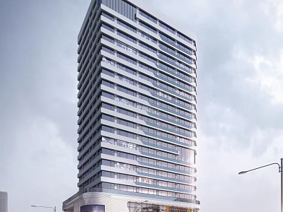 Modern High Rise Office Building With Glass Facade And Floor To Ceiling Windows Design 3d model