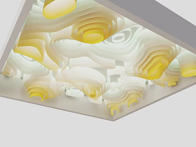 Modern Layered Ceiling Design With Yellow And White Wavy Circular Patterns And Soft Lighting Effects 3d model