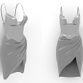 Gray Spaghetti Strap Dresses with Fitted Waist Ruched Details and Side Slit
