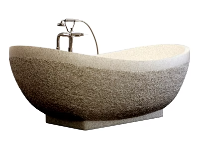 Oval Stone Bathtub With Textured Surface And Silver Faucet Design 3d model