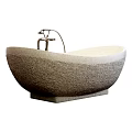 Oval Stone Bathtub With Textured Surface And Silver Faucet Design