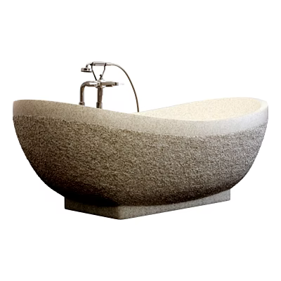 Oval Stone Bathtub With Textured Surface And Silver Faucet Design 3d model