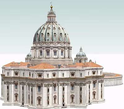 St. Peter's Basilica Architectural Design Featuring Grand Dome White Facade Red Roof And Columns 3d model