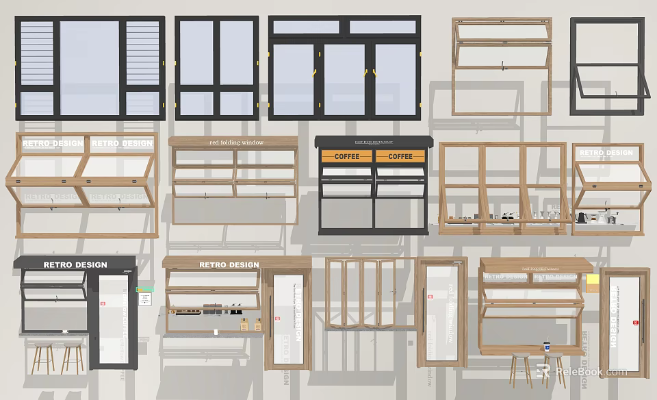 Various Stylish Folding Doors Designs With Wooden And Metal Frames For Interior Spaces 3d model 