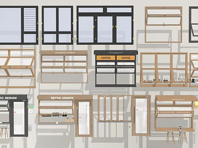 Various Stylish Folding Doors Designs With Wooden And Metal Frames For Interior Spaces 3d model