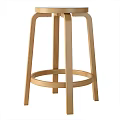 Wooden Bar Stool With Curved Legs Circular Support Ring And Natural Wood Finish