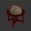 Classic Globe With Red Wooden Hexagonal Stand And Colored Geographic Map