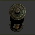 Antique Brass Cannon Barrel With Stand On Dark Background Surface Texture Patina