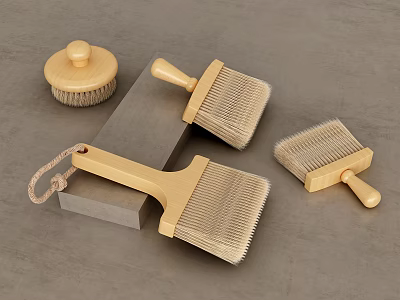 Natural Wooden Handle Bathroom Cleaning Brushes And Soap Dish Set For Home 3d model