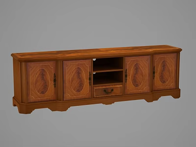 Traditional Brown Wooden Sideboard With Carved Doors And Drawer For Home Storage 3d model