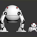 White Spherical Robot With Red Eyes And Mechanical Legs On Gray Reflective Surface