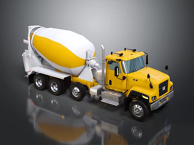 Yellow And White Cement Mixer Truck With Cab Rotating Drum And Wheels 3d model