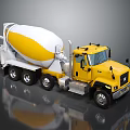 Yellow And White Cement Mixer Truck With Cab Rotating Drum And Wheels