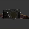 Professional Digital Camera With Black Body Brown Leather Strap And Large Lens