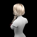 Long Blonde Double Braided Hair On Female Figure With Red Ribbons Decorating Chest