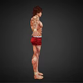 Muscular Male Character With Red Shorts And Outstretched Arms Showing Chest Marks And Defined Abs