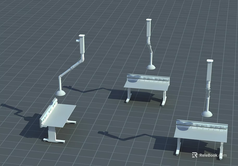 White Laboratory Workbenches With Adjustable Lamp Arms And Mobile Bases 3d model 