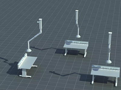 White Laboratory Workbenches With Adjustable Lamp Arms And Mobile Bases 3d model