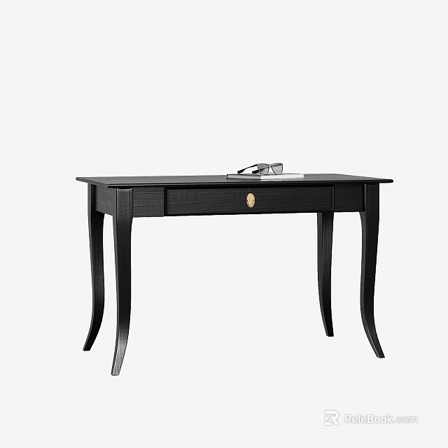 Elegant Black Console Table for Entryway with Drawer Gold Accent and Glasses 3d model 