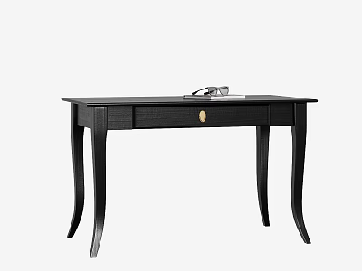 Elegant Black Console Table for Entryway with Drawer Gold Accent and Glasses 3d model