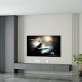 Minimalist Modern TV Background Wall With Vertical Stripes And White TV Stand