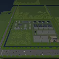 Aerial View of Industrial Factory Complex With Multiple Buildings Greenery Roads and Circular Ponds