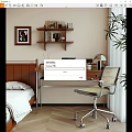 Modern-Quiet Desk and Chair Combination Computer Ornaments Combination Table Lamp Double Bed 3d model