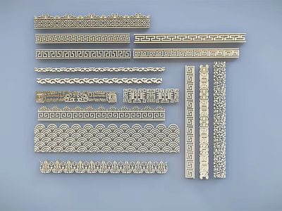 Intricate Carved Ornamental Strips with Various Traditional and Geometric Patterns for Decor 3d model