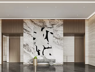 Modern Home Lobby Background Wall Low Stool Hanging Painting Green Planting 3d model